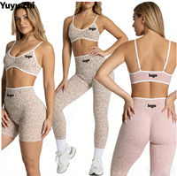 Nouveau soutien-gorge de yoga transfrontalier imprimé léopard à couleurs contrastées, bretelles antichoc, maintien élevé, en Spandex/Nylon pour le sport