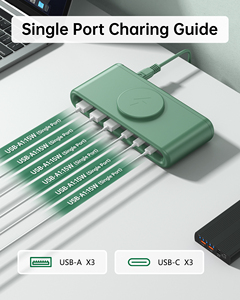 Magnetic Wireless <b>Charger</b> with 3 USB-A and 3 USB-C Ports Fast Charging for Smart Watch and 15W wireless Output Plastic White - Product Image 6