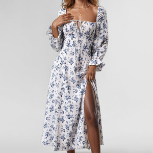 Abito Estivo da <span class=keywords><strong>Donna</strong></span> 2025, Nuovo Vestito Floreale Stampato Francese con Schiena Scoperta, Aderente, con Spalline e Spacco, Casual e Sexy per Occasioni Diurne - Product Image 4