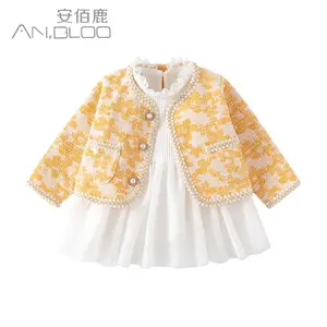 Setelan pakaian bayi perempuan 0-4 tahun, Set gaun anak perempuan dan bayi luar ruangan Korea, mantel musim gugur dengan rok renda bergaris