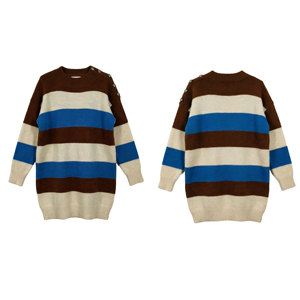<span class=keywords><strong>Abito</strong></span> Chic a Righe Colorate, Vestito in Maglia Retrò con Collo Alto e Bottoni sulle Spalle, <span class=keywords><strong>Abito</strong></span> <span class=keywords><strong>Midi</strong></span> Morbido in Maglia per Donne - Product Image 3