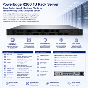 Serveur en rack Dell PowerEdge R260 1U, processeur Xeon E à une seule prise, serveur de fichiers professionnel, serveur d'<span class=keywords><strong>entreprise</strong></span> pour les PME et les bureaux à distance - Product Image 4
