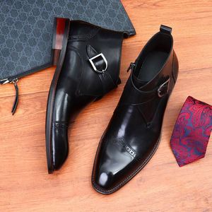 Winter Autumn Summer Custom-Made British-Style Men's Waterproof Height Increasing Chelsea Ankle <b>Boots</b> with Belt Buckle - Product Image 5