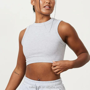 Nuovo commercio all'ingrosso moda personalizzata 95% cotone 5% Spandex semplice allenamento atletico palestra Fitness donna canotta corta - Product Image 3