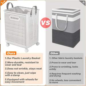 Home Supplies Large Dirty Clothing <b>Basket</b> Plastic Rolling Laundry <b>Hamper</b> With Underwear <b>Basket</b> Handle Wheels - Product Image 4
