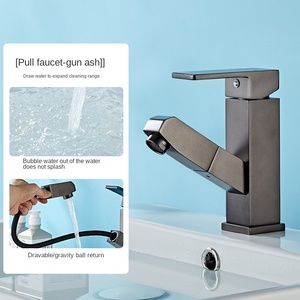 Grifo de Baño Extraíble de Aluminio 6063 Color Gris Metálico con Retorno por Gravedad, Manguera Silenciosa y Mezclador Cuadrado para Lavabo, Ideal para Hogares y Hoteles Modernos - Product Image 2