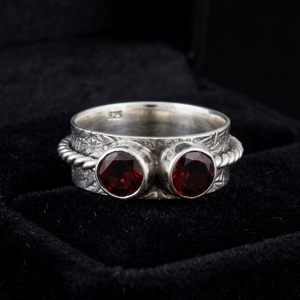 Wholesale Natural Garnet Bezel Setting Pave Setting Spinner <b>Ring</b> 925 <b>Sterling</b> <b>Silver</b> Handmade Meditation Wedding Double Gemstone - Product Image 1