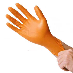 Guantes desechables sin polvo de 8 mil, guantes con patrón de diamante de nitrilo naranja - Product Image 1