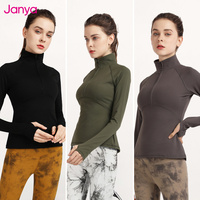 Vestes d'entraînement légères demi-fermeture éclair col montant chemise de sport à manches longues trous pour les pouces Gym Fitness hauts veste de Yoga pour les femmes