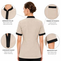 Tunique unisexe à col mandarin pour uniforme d'hôtel, manches courtes, bordure contrastante, uniforme pour le personnel d'entretien ménager, les serveurs et le personnel de restaurant