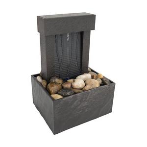 Tabletop Water Fountain with Blue LED <b>Light</b> <b>Indoor</b> <b>Waterfall</b> Zen Fountain with Natural River Rocks for Home Office Desk Decor - Product Image 1