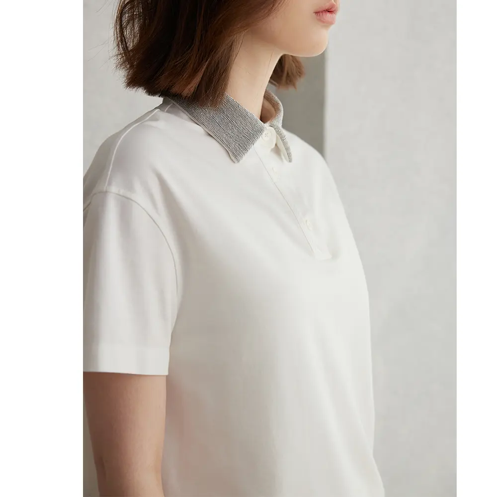 Abbigliamento donna lusso all'ingrosso camicia colletto Pima cotone estate a maniche corte t-Shirt vestiti da donna