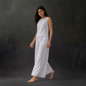 Women Embroidered Wide Leg Pants Set Sleeveless Lace <b>Overlay</b> Two Piece women set Vacation Wear - Product Image 1