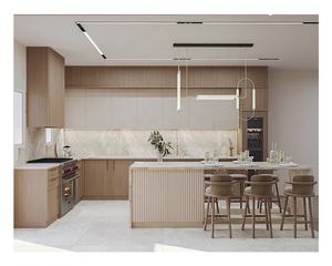 Design moderno di lusso impiallacciatura isole ascensore cestino armadio da cucina armarios completo - Product Image 5