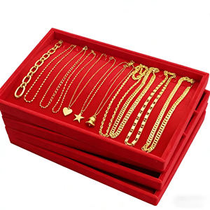 <b>Red</b> Velvet Multifunctional Rectangle Jewelry Earrings Necklace Pendant Ring Watch <b>Bracelet</b> Display Tray - Product Image 1