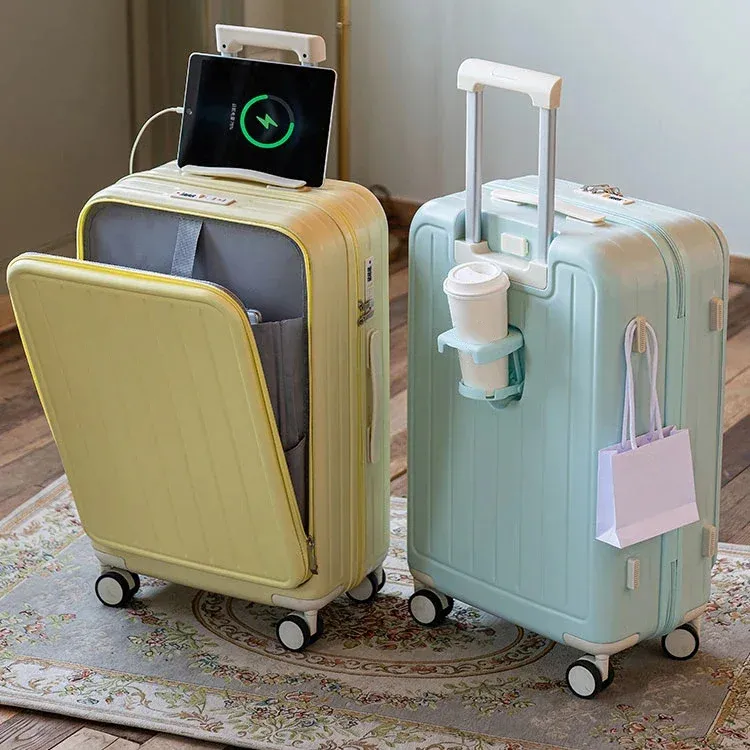 Valigia multifunzione con apertura frontale in ABS con ricarica USB e porte per tazze d'acqua popolare custodia per Trolley da viaggio