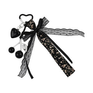 Ins Style Cerise Porte-clés Floral Dentelle Ruban Pendentif Coeur Crochet Sac Accessoire Ornement Personnalisé - Product Image 5