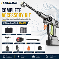 Hidrolavadora Inalámbrica MX CordlessWash 707 de 21V, 12 Bares, con Batería, Kit de Pistola para Lavado de Autos