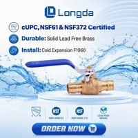 Robinet à bille en laiton sans plomb F1960 à expansion à froid PEX-A certifié NSF61 NSF372 CUPC pour systèmes d'eau chaude et froide