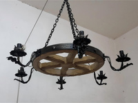 Lustre à bougies torche floral vintage rustique, en bois massif et fer forgé, luminaire suspendu réglable pour la décoration intérieure