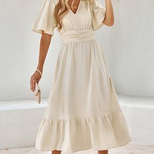 เดรสแฟชั่นผ้าฝ้ายปี 2025 ดีไซน์ใหม่ สีพื้น สำหรับผู้หญิง - Product Image 3