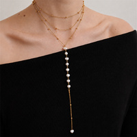 Colliers pendentifs en acier inoxydable en Y à 3 couches avec chaîne à pampilles de perles pour femmes, accessoires imperméables pour le cou, vente en gros