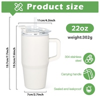 Nouveau Gobelet Isotherme Minimaliste Simple en Acier Inoxydable 304 Thermolaqué avec Poignée 22oz, Prêt pour la Voiture, avec Paille, Vente en Gros