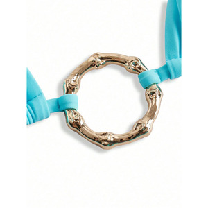 بيكيني أزرق سماوي من الدانتيل موديل 2026، طقم جديد من 3 قطع، ملابس سباحة أنيقة بحمالة رقبة وتصميم شفاف مع فستان طويل - Product Image 5