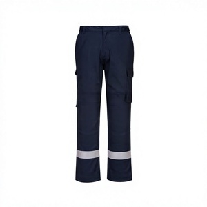 Pantalon de travail bleu marine pour homme avec bandes réfléchissantes, plusieurs poches, tissu Oxford respirant, poids moyen, style automne - Product Image 1