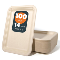 Lot de 50 plateaux alimentaires jetables robustes de 14 pouces, compostables, assiettes en papier extra larges de 14 pouces
