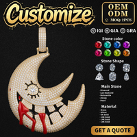 Pendentif Moissanite pour Homme en forme de Lune, Chaîne Cubaine pour Homme, Pendentif Hip Hop Rapper, Cadeau