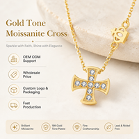Collier pour femme en argent sterling 925 de haute qualité, croix couronne, moissanite VVS, plaqué or 18 carats, bijoux