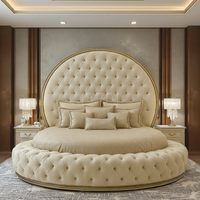 Cama Ajustable de Lujo con Cabecera Tapizada en Tela, Muebles de Dormitorio Modernos Tamaño King, Elegante y Suave Acolchado para Villa u Hotel