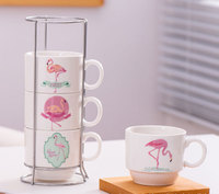Lot de 4 tasses à café empilables de 170ml avec support en métal Tasse durable et élégante avec support