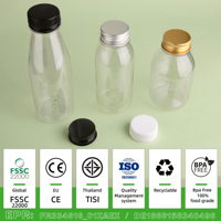 Vente en gros de bouteilles PET transparentes de qualité alimentaire de 250ml 300ml bouteilles de jus en plastique PET jetables avec bouchon inviolable à vis
