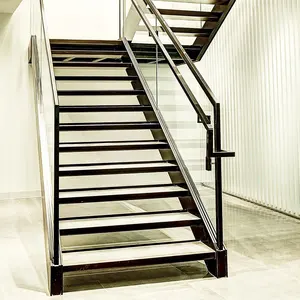 최고 품질 설치 대리석 철 계단 자연 돌 화이트 베이지 스틸 계단 난간 디자인 실내 부동