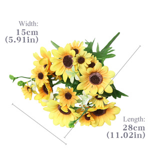 ช่อดอกทานตะวันประดิษฐ์สีเหลืองจากผ้าไหม สำหรับตกแต่งบ้านและงานแต่งงาน - Product Image 5