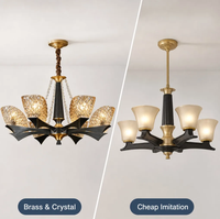 Lustre moderne de luxe en cristal, corps en laiton, abat-jour en verre cristal, éclairage LED E14 pour salle à manger, salon, hôtels, villas