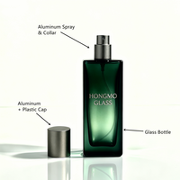 Botol Parfum Kaca Mewah 30ml Logo Kustom, Botol Semprot Hijau Tua Kosong, Wadah Kotak Kemasan Kosmetik Persegi Datar
