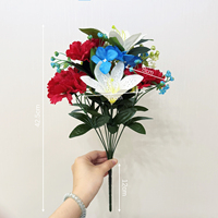 Ramo de Flores Artificiales Realistas Rojas, Blancas y Azules, Lirios y Claveles, Centro de Mesa Patriótico para Año Nuevo y Festividades, Recuerdo