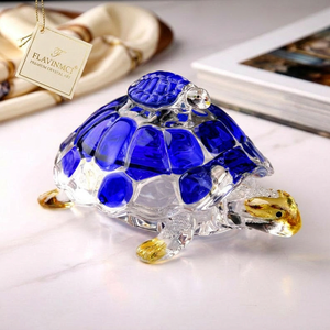 Petite figurine de tortue en verre soufflé à la main, coquille bleue, tête jaune, décoration artisanale sur le thème des animaux - Product Image 2