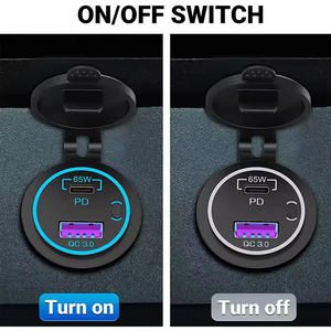 อะแดปเตอร์ USB คู่83W สำหรับ<span class=keywords><strong>รถ</strong></span>ยนต์ที่ชาร์จเพิ่มอัตโนมัติ USB-C แล็ปท็อปชาร์จเร็วพร้อมสวิตช์ไฟสำหรับ<span class=keywords><strong>มอเตอร์ไซค์</strong></span>และโทรศัพท์ - Product Image 3