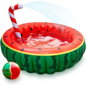 Inflatable Watermelon Pool Kiddie Blow Up Pool With 20in Beach Ball Splash Straw Sprinkler Family Pool For Kids Adults