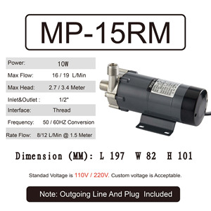 2025 MP-15RM 220V/110V cấp thực phẩm 304 thép không gỉ bơm từ tính nhiệt độ cao <span class=keywords><strong>120</strong></span> <span class=keywords><strong>Celsius</strong></span> 1/2 \ "cho nước nóng sản xuất bia OEM - Product Image 6