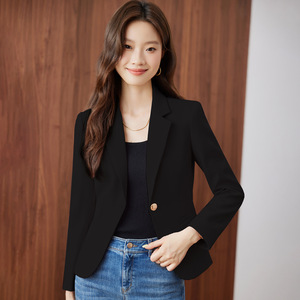 Women's Blazer Apricot Color Solid Short Style Casual No-Wrinkle Treatment Polyester Fabric - Product Image 2