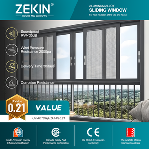 Fenêtre coulissante en aluminium à rupture de pont thermique certifiée CE, fabrication directe d'usine, économie d'énergie, double vitrage en verre trempé - Product Image 1