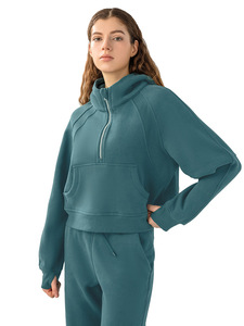 <span class=keywords><strong>Felpa</strong></span> con Cappuccio Personalizzata con Logo, Mezza Zip, Calda e Morbida, Stile Rilassato e alla Moda per Donne, con Fori per i Pollici - Product Image 6