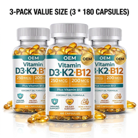 Capsules de vitamine D3 K2 B12 à l'huile de noix de coco, formule pour la santé osseuse et le soutien immunitaire, certifiées Halal, flacon de 60 unités, pour adultes