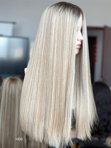 Pelucas Judías Kosher Largas de Cabello Humano Europeo Virgen Real, Base de Seda con Encaje Transparente HD, Sin Pegamento, Raíz Marrón, Lisas - Product Image 1