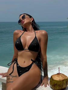 Bikini deux pièces brillant <span class=keywords><strong>de</strong></span> haute qualité en polyester/nylon, <span class=keywords><strong>maillot</strong></span> <span class=keywords><strong>de</strong></span> <span class=keywords><strong>bain</strong></span> sexy pour femmes, séchage rapide, idéal pour la plage, ensembles personnalisables - Product Image 3